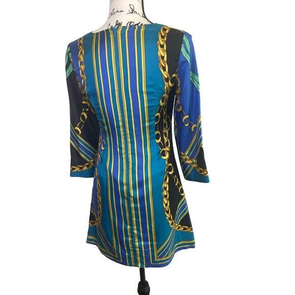 JULIE BROWN SHEATH DRESS 100% SILK SZ 0 EQUESTRIAN PRINT ECLECTIC CHIC COCKTAIL - Picture 10 of 16